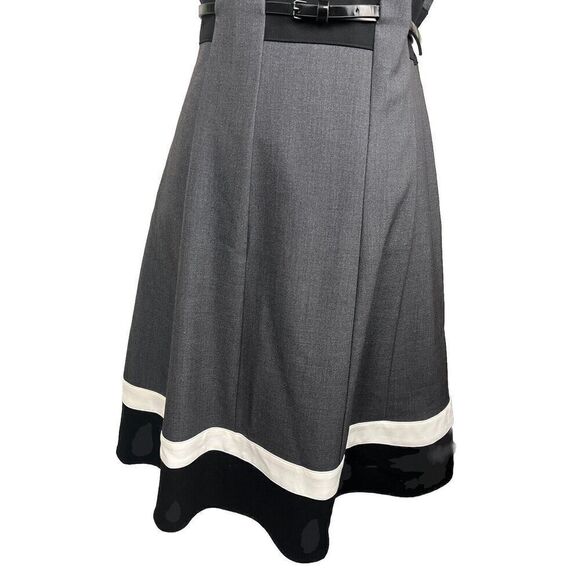 Calvin Klein Womens Dress Classic Fit & Flare Gray Black White Belt Size 6‎ - Picture 4 of 11